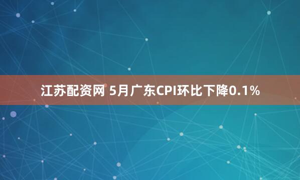 江苏配资网 5月广东CPI环比下降0.1%
